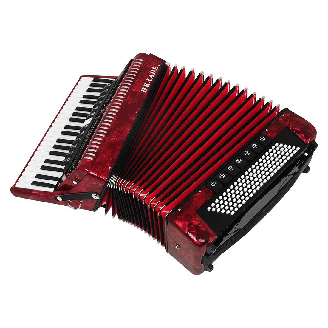 HK LADE 41鍵120バス アコーディオン 赤色 ポータブル楽器 付属品付き