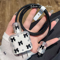 Housse de protection pour câble de chargeur de données iPhone 20W avec nœud papillon en perles mignonnes