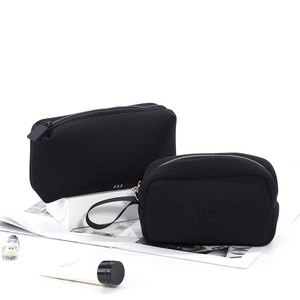 Custom LogoSize Design Black Neoprene Zip Cosmetic Makeup Make up Skincare Beauty Essentials Storage Bag with Silicone Puller - Product Image 6