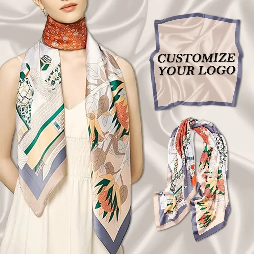 Custom silk scarf for women stylish printing logo bandana head scarf luxury women 100% silk custom designer scarf shawls