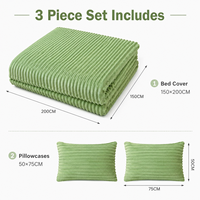Lot de 3 pièces : Housse de matelas en velours rayé et polaire, couverture de matelas, vente en gros (1 couverture + 2 taies d'oreiller)