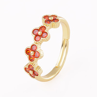 Bagues ouvertes ajustables en laiton plaqué or 14 carats avec zircone, motif floral trèfle à quatre feuilles, pour femmes, composants et accessoires de bijoux de mode