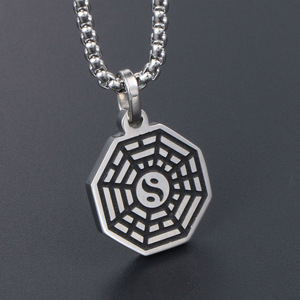 Colgante con patrón Bagua Retro, collar de acero inoxidable, diseño geométrico, símbolo Yin Yang, joyería de moda para hombres y mujeres SP194 - Product Image 4