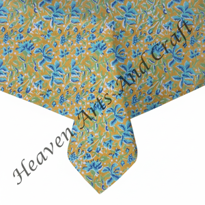 Cotton Block Printed Square Table Linen Square Dining Table Cloth with Floral Hand Block Printed Fabric <b>Tablecloth</b> - Product Image 1