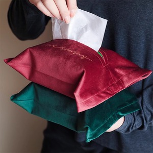 Fabric Velvet Tissue Bag Embroidered Nordic Style Living Room Desktop Cover Pull Out Tissues Dark Green Flesh Pink Jujube Red - Product Image 5