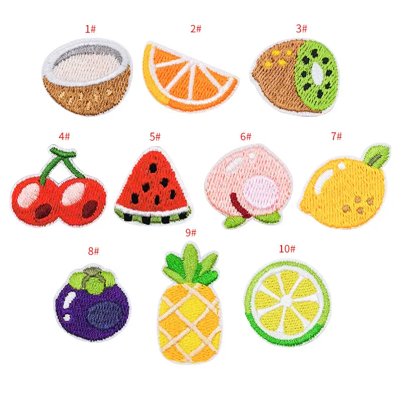 Parche autoadhesivo personalizado para decoración, bordado de simulación de fruta, coco, kiwi, mangosteen, naranja y limón