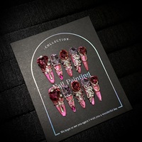 Faux ongles de luxe rouge rose œil de chat faits à la main, patchs d'ongles artisanaux lourds pour rendez-vous, festivals et décoration d'ongles