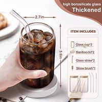 Lot de 2 verres à café glacé de 47 cl avec couvercles et pailles, accessoires pour bar à café, verres à bière, gobelets réutilisables