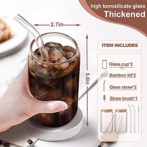 Lot de 2 <span class=keywords><strong>verres</strong></span> à café glacé de 47 cl avec couvercles et pailles, accessoires pour bar à café, <span class=keywords><strong>verres</strong></span> à bière, gobelets réutilisables - Product Image 3