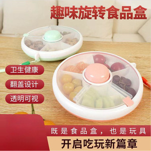 <b>Rotating</b> Fruit Plate Round Airtight With Clip On Lid For Travel Snacks Pink Green Color Options - Product Image 5