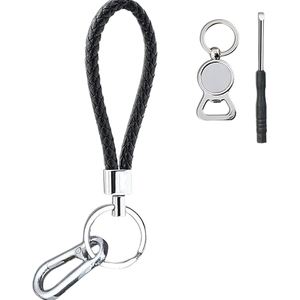Llavero de Cuero con Mosquetón de Acero Inoxidable, Destapador de Botellas y Juego de Mini Destornilladores - Product Image 1