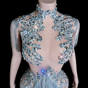 Body de malla plateado con flecos de diamantes de imitación estilo barroco para actuaciones de Drag Queen y espectáculos de ilusión - Product Image 5