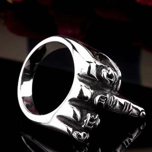 Bagues pour hommes en acier inoxydable, style motard, Hip Hop Punk, avec motif de poing ou doigt levé - Product Image 4