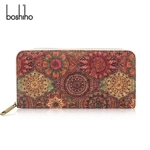 Unisex Purse Zipper Design with Card Holder Coin Pocket Eco-friendly Gift Vegan Cork Long Wallet RFID Flowers - Product Image 1