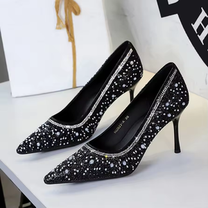 Zapatos de tacón de lujo para mujer, de alta calidad, con pedrería brillante, para boda, punta en pico, para oficina. - Product Image 3