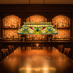 โคมไฟระย้ารูปทรงสี่เหลี่ยมผืนผ้าลายองุ่นขนาด 42 นิ้ว แบบทิฟฟานี่ ทำจากกระจกสีแฮนด์เมด พร้อมไฟ LED เหมาะสำหรับห้องรับประทานอาหาร โรงแรม ตกแต่งแสงสว่าง - Product Image 6