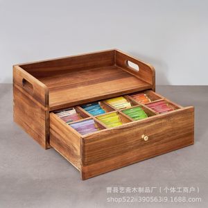 Wooden <b>Tea</b> <b>Box</b> Drawer Style With Partitions Office Organizer Rectangle Shape Solid Color - Product Image 4