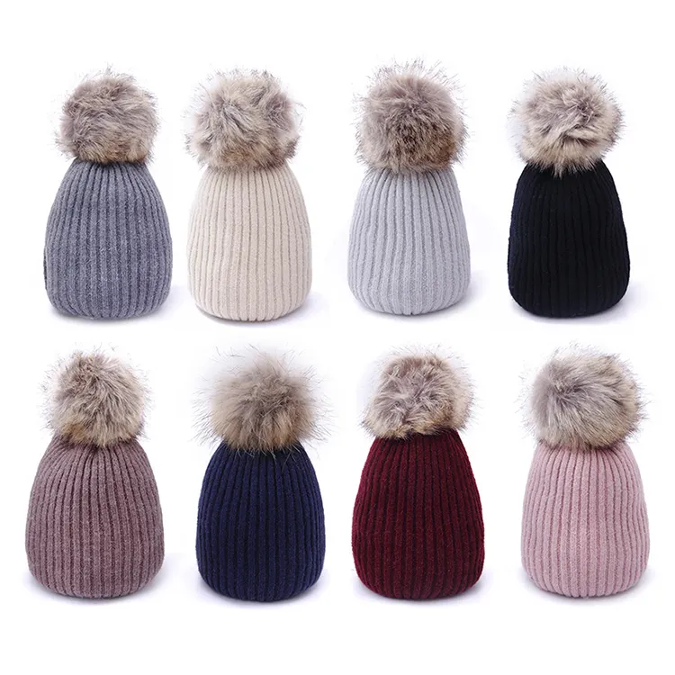 Chapéus quentes de inverno de alta qualidade Chapéu de malha de lã grossa para mulheres Gorro de inverno com Pom Pom