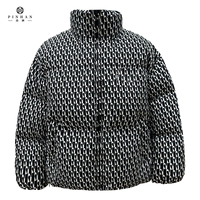 Manteaux gonflés imprimés noir et blanc pleine page pour hommes Vêtements d'hiver en tissu mat de haute qualité Veste rembourrée à col montant