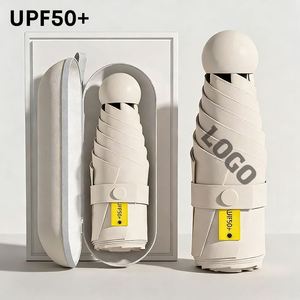 Parapluie de poche mini OEM promotionnel, cadeau d'affaires personnalisé, ultra léger, 6 baleines, pliable en 5 sections, avec poignée anneau et logo, protection UPF50+ - Product Image 1