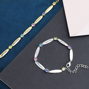 Neue 12-farben-gravur individuelle Namen-Kette-Armband europäischer amerikanischer Stil mit ovalen Diamant-Stein-Muster - Product Image 4