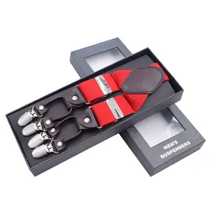 Fashionable Y Shape 35mm Wide Leather Braces Men's Suspenders with 6 Strong Clips