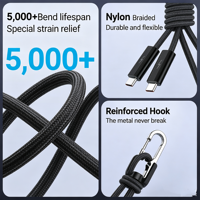 Kabel USB4 TB 4 40Gbps Transmisi Data Kecepatan Tinggi 240W 8K60Hz 1m 2m Kabel Data Tipe-C Berlapis TB 4 untuk Laptop/PC