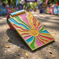 Rechthoekige Sun Ray Run City Running Medailles Goud Helder Meerkleurig Emaille Zinklegering Metalen Medaille voor Marathon of City Run Evenementen