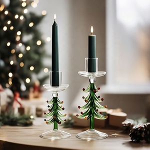 Bougeoirs décoratifs de Noël soufflés à la <span class=keywords><strong>main</strong></span>, ornements 3D en forme de tige d'arbre de Noël vert, chandeliers en verre borosilicate de haute qualité - Product Image 1