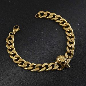 Pulsera de Acero Inoxidable con Diseño de Calavera Fantasma para Hombre, Estilo Cubano Miami, para Fiestas y Aniversarios, con Diamantes y Perlas - Product Image 3