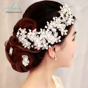 Fashion Wedding Hair Accessories Crystal Pearl Flower Barrettes Bridal Tiara Crown Hair Pin Handmade Hairpin Korea Hair Jewelry
