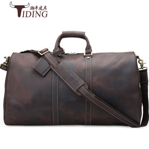 Bolsa de Viaje de Cuero Crazy Horse Retro para Hombre, Gran Capacidad, Correa Ajustable, Color Marrón Oscuro Sólido, Bolsa de Equipaje 1151 - Product Image 5