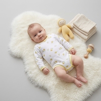 Combinaison bébé en coton biologique à manches longues avec boutons à l'épaule, imprimé animal, sans étiquette, pour nouveau-né, logo personnalisé