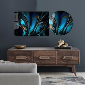 Impresión en lienzo moderna abstracta en azul y naranja: decoración vibrante para pared, arte en vidrio templado - Product Image 3