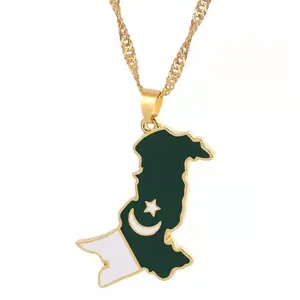 Pakistan Goedkoop Reizen Geschenk Vergulde Nationale Vlag Legering Hanger Meerdere Land Kaart Ketting