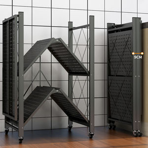 Estante plegable de acero personalizable para el hogar al por mayor armario de almacenamiento para cocina y baño de varios niveles (con ruedas plegables) - Product Image 3