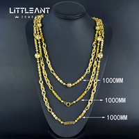 Collier long luxueux imperméable avec petites perles dorées plaqué or 21 carats de Dubaï pour femmes