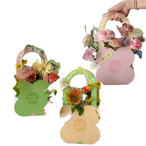 Caja de Regalo Biodegradable para Ramo de Flores, con Ilustraciones Hechas a Mano, para el Día de la Madre, Caja de Cartón para Flores con Lazos - Product Image 1