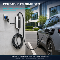 Chargeur EV portable pour prise murale standard Type 2 avec écran LCD, IP67, minuterie 8H, câble TPU de 4m, prise UK EU AU