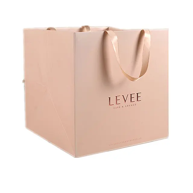 Personalizado nude cor do logotipo personalizado, folha de prata impressa do logotipo sacos de papel das compras pacote de embalagem de roupas de luxo