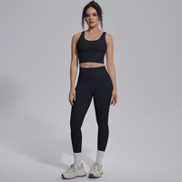 Ensemble soutien-gorge et short de yoga athlétique personnalisé pour femme, en nylon double face, respirant, à dos en V, taille haute, avec contrôle du ventre