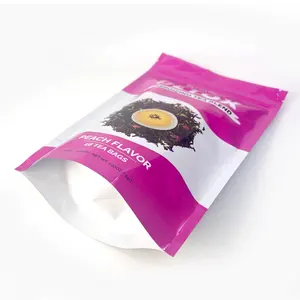 Custom Logo Packaging Glossy Finished 2.97oz 84g Tea Doypack Smell Proof Zipper Mylar Plastic Bag For Loose Tea Leaves