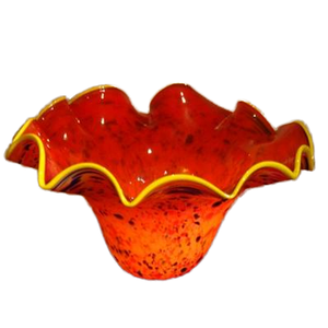 Bol décoratif moderne en verre soufflé rouge fait main, marque MJ, taille moyenne, assiette d'art de table, motif floral, artisanat coloré - Product Image 1