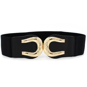 Cinturón elástico con doble hebilla para mujer, cinturón ancho de marca de diseñador CC - Product Image 3