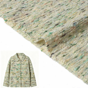 Tissu en laine bouclée multicolore de luxe à la menthe fraîche pour veste de haute couture féminine - Product Image 1