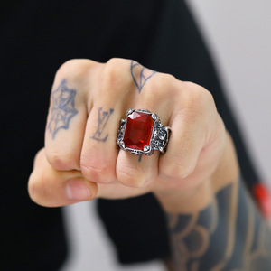 Ringen van roestvrij staal, vintage, gegraveerd, grote vierkante, kleurrijke kristallen, heren, <span class=keywords><strong>gothic</strong></span>, tweekleurig, edelsteen, statement ringen - Product Image 3
