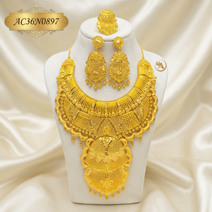 Conjunto de Collar y Pendientes con Dijes de Flores Estilo Marroquí Chapado en Oro de 24K para Mujer, Joyería de Boda con Cadena de Caja - Product Image 1