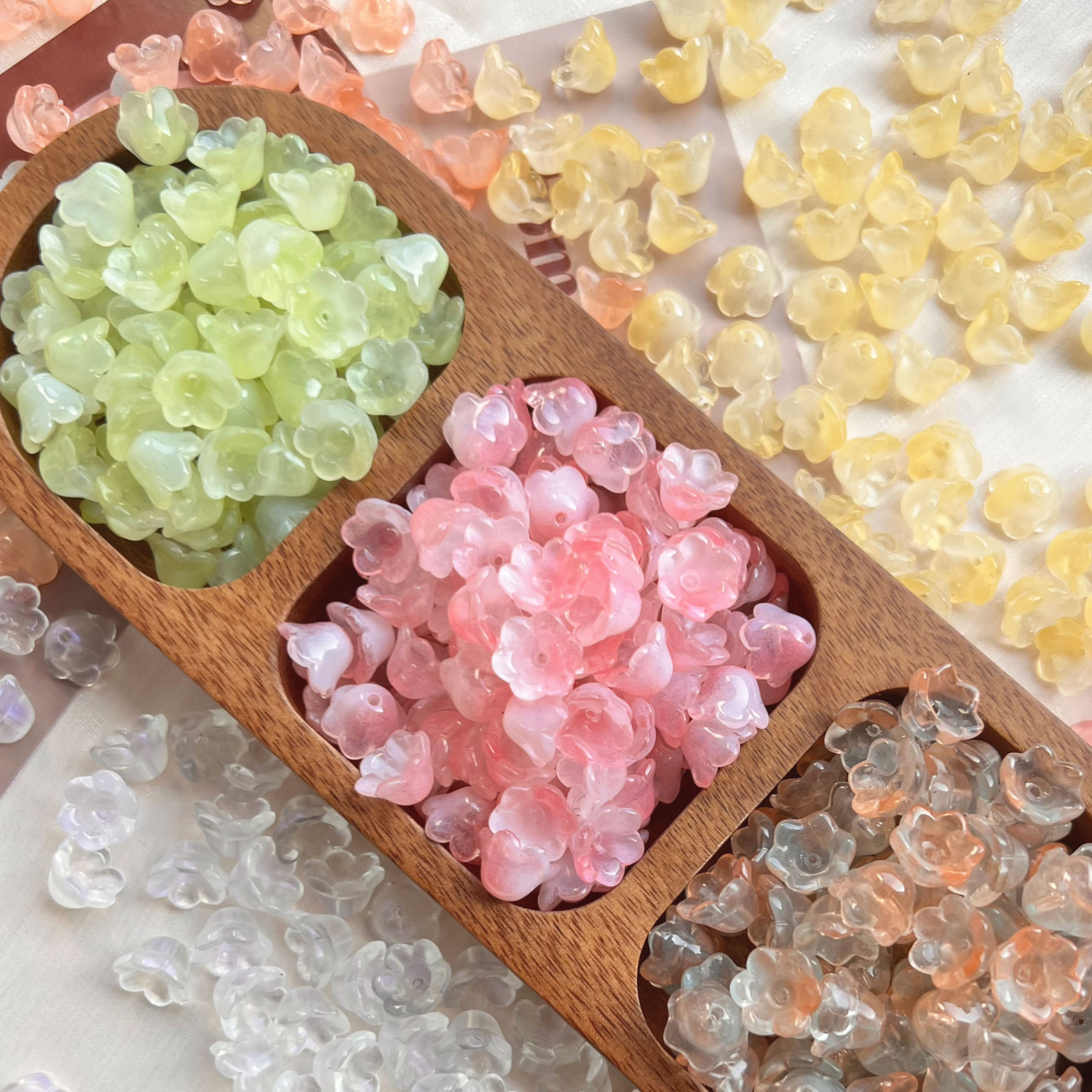 150 Perles En Verre Soufflé Motif Fleur De Lys Bicolores Transparentes - Diamètre 12,5 Mm, Pour Fabrication De Bijoux (colliers, Bracelets, Boucles D'oreilles)
