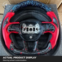Volante Deportivo de Lujo Personalizado en Rojo, Fibra de Carbono Forjada, Cuero Perforado, 4 Palancas, 40 mm, con Luces LED y Palancas de Cambio