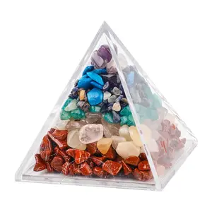 Factory wholesale real stone ore specimen seven chakra gemstone home decoration natural healing crystal in acrylic pyramid